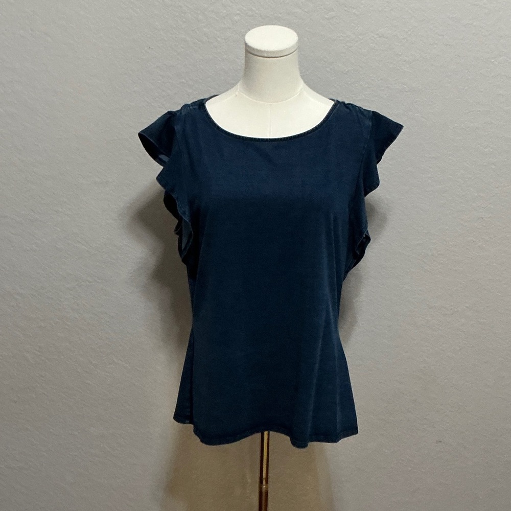 White House Black Market Navy Flutter Sleeve Blouse